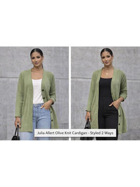 Julia Allert Olive Green Knit Cardigan Medium NWT Button Front Textured Minimali